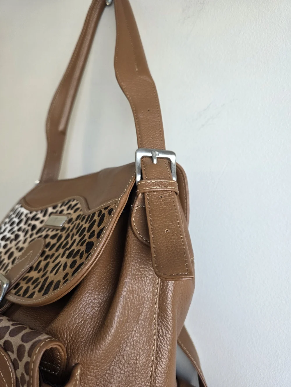 Two Pretty Leather Convertible Backpack & Matching Calf Hair Wallet Set